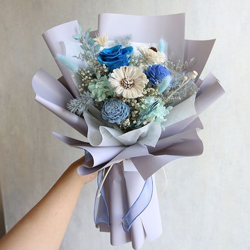 G68灰藍色系永生乾燥花束 / 永生玫瑰花束