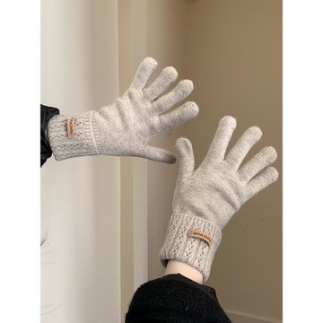 針織羊絨手套冬天女士基礎色加絨保暖開車騎車寫字學生漏指可觸屏