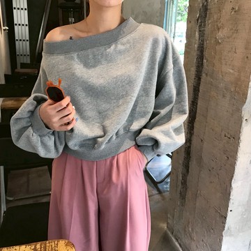 秋裝慵懶風寬松短款長袖衛衣女百搭純色休閑上衣女潮1入