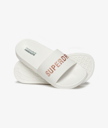 Superdry Women's Women's Vegan Logo Pool Sliders White / Optic/metallic Rose Gold - Size: 3-4
