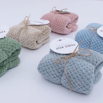 yodoxiui日本吸水速干毛巾家用擦頭發可愛少女菠蘿格洗臉干發巾