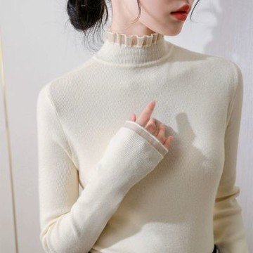 設計所在 專注內搭系列 半高領針織蕾絲拼接長袖毛衣 I5D2704-WJX