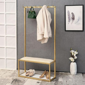 北歐門口衣帽架簡約落地服裝展示架多功能收納鞋架鐵藝家用換鞋凳