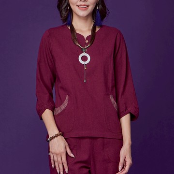 古典美 亞麻雙口袋上衣【58033】棉麻/亞麻/中國風/漢服/茶禪服