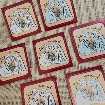 【鏡面絲光 圓角貼紙 】- 歐美風格插畫 銀色 婚禮貼紙 客製化