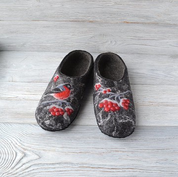 紅腹灰雀拖鞋 女士定制保暖家居鞋 毛氈羊毛拖鞋