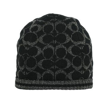 COACH 金屬纖維CC Logo 羊毛毛帽(黑色)