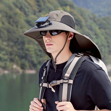 太陽能風扇遮陽漁夫帽 軍綠