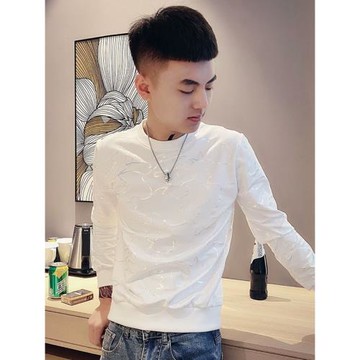 春秋款痞帥炸街衛衣男韓版修身長袖t恤圓領痞帥潮牌精神小伙衣服