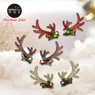 摩達客-聖誕亮粉俏皮大鹿角造型髮夾兩入一套（紅色）_廠商直送