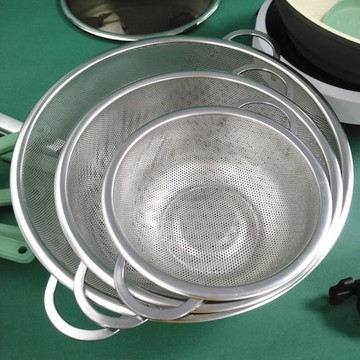 加厚不銹鋼洗米篩淘米盆細密網孔不漏米 雙提手帶盆腳瀝水籃