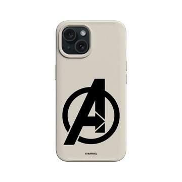 iPhone 15 SolidX 貝殼灰 - 迪士尼-漫威 Marvel - 漫威Logo-復仇者聯盟 黑色標誌
