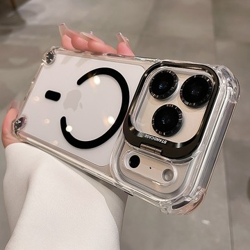 一體鏡頭支架帶鏡頭膜保護 Magsafe磁吸手機殼適用 iPhone 17 16 15 14 13 Promax 防摔殼