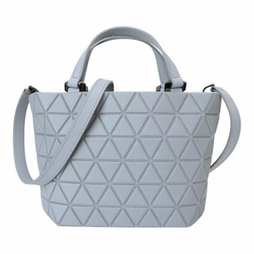 ISSEY MIYAKE 三宅一生-BAOBAO 皮質晶透方格手提/肩背兩用包(霧石灰)