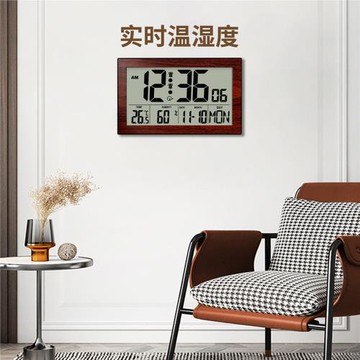 亞馬遜爆款電子鬧鐘聲控夜光壁掛鐘同屏顯示溫濕度雙鬧鈴臺歷鐘