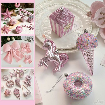 亮粉聖誕吊飾，電鍍亮粉吊飾 聖誕佈置 聖誕節 聖誕樹飾品 裝飾 粉色系 立體吊飾，X射線【X040023】