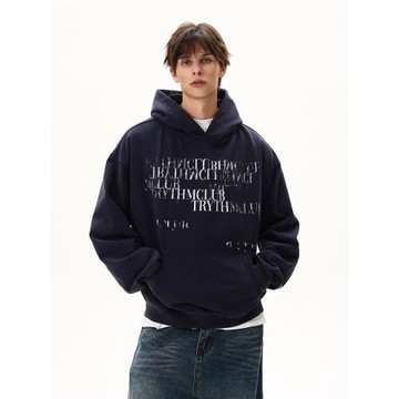 MaxDstr 背后字母印花做舊水洗連帽衛衣男女短寬版型重磅外套潮牌