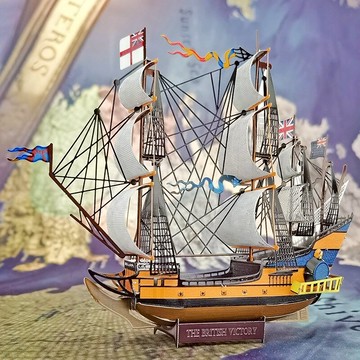 鋼魔像彩色大英帝國勝利號戰艦拼插3d立體拼圖金屬拼裝軍艦船模型
