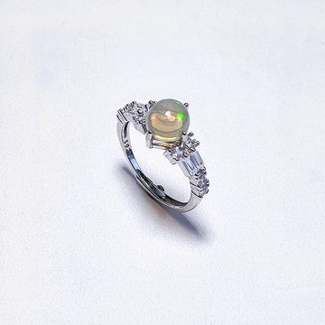 天然礦石 水歐泊 925純銀 活圍戒指