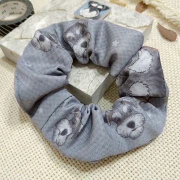 深灰底-大腸髮圈_雪納瑞_素描款_馬尾髮帶