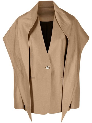 GIA STUDIOS - removable scarf blazer - women - Wool/Linen/Flax - 38 - Brown