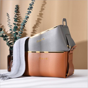 北歐桌面整理皮革收納盒可折疊護膚品化妝品收納籃客廳茶幾收納盒