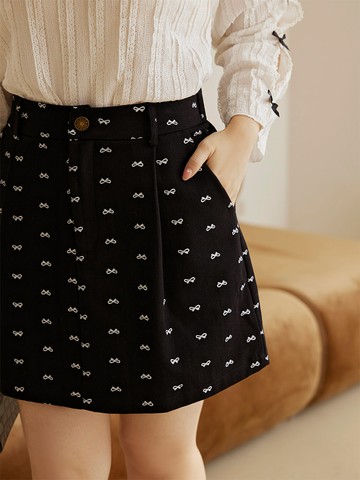 雲朵自訂款-棉質蝴蝶結印花後鬆緊短裙