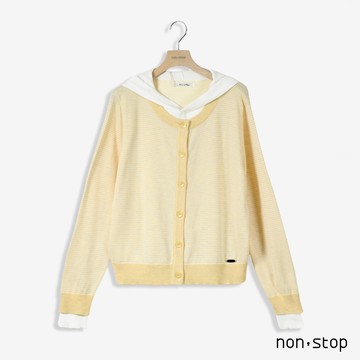 non-stop 漫步條紋假兩件連帽針織衫-2色