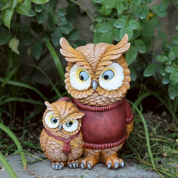 花園小擺件庭院裝飾戶外創意樹脂工藝品可愛小動物卡通貓頭鷹擺件