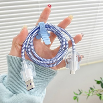 日韓 卡通 線套 咬口套 透明 防斷數據線保護套 咬線器 集線器 安卓/usb/tpye-c 充電線保護套 彈簧繩