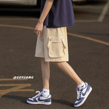 5分短褲男卡其色工裝褲美式復古cityboy褲子夏季五分褲直筒休閑褲