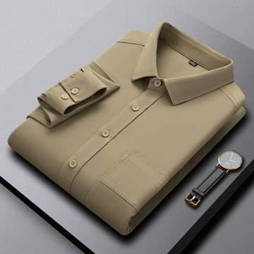 【新款熱賣】100%純棉加厚斜紋長袖襯衫男闊版休閑襯衣秋季簡約高級感抗皺寸衫