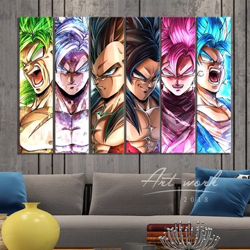 【一組六副】公道伯同款 七龍珠掛畫  龍珠超 黑悟空 貝吉特 布羅利 龍珠壁畫 房間裝飾畫 高清動漫海報掛畫 生日禮物