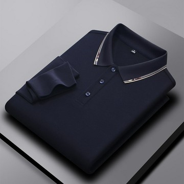 【新款熱賣】男裝秋季專柜同款桑蠶絲長袖恤男商務休閑中年男士polo衫男