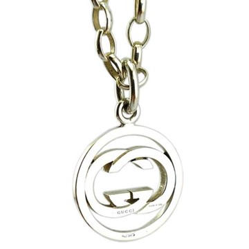 GUCCI 925純銀-Interlocking 雙G圈型墜飾項鍊【九五成新展示品-半價出清已經過專業臭氧紫外線清潔】