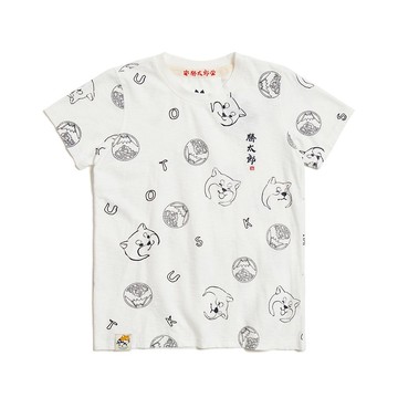 江戶勝 日系 女裝 勝太郎系列 滿版勝太郎短袖T恤(米白色) #上衣