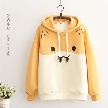 學院風卡通印花加絨衛衣女小個子秋冬新款少女軟萌妹寬松連帽外套