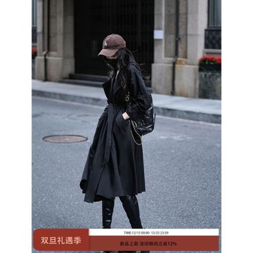 (免運)Luna7xi 黑色風衣外套女春季新款英倫風寬松氣質長款休閑廓形大衣
