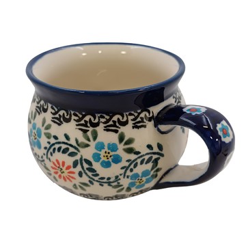 ZAKLADY CERAMICZNE BOLESLAWIEC 胖胖杯 320ml 波蘭製 陶製  藍色花卉  1個