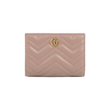 Gucci GG Marmont 金字釦式二折短夾(藕粉色)
