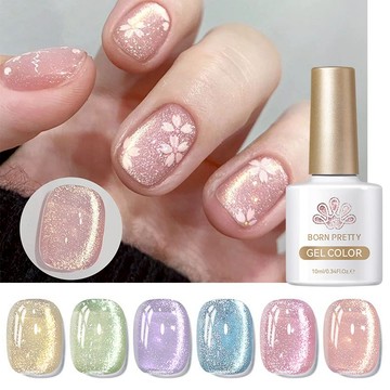 BORN PRETTY 溫柔 細閃貓眼甲油膠 6pcs 粉色裸色 晶石貓眼光療膠 套裝