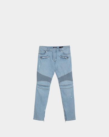 BALMAIN 淺藍機車風直筒牛仔褲 - 33