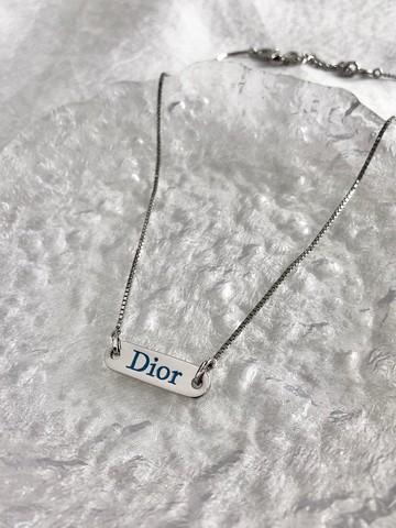 【日本直送 名牌中古包】Christian Dior 迪奧 項鍊 銀色 標誌 寶石 吊牌 vintage cvjvv4
