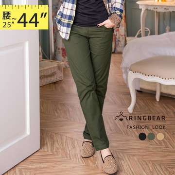 加大尺碼--帥氣修身後翻蓋口袋上配色拉鍊造型直筒褲(咖.綠M-7L)-P74眼圈熊中大尺碼