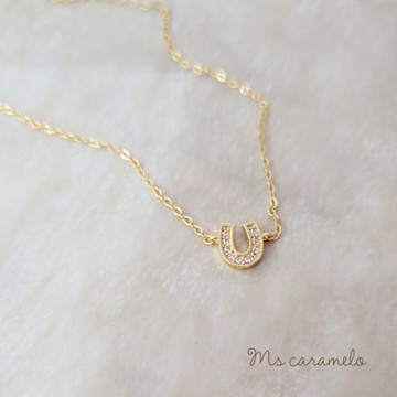【焦糖小姐 Ms caramelo】925純銀鍍K黃鋯石項鍊 馬蹄項鍊
