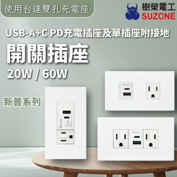 【樹榮電工】  含稅開發票 開關插座 新普系列 20W 60W USB插座 PD充電插座 台達 2孔蓋板 3孔蓋板 插座