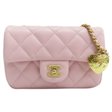 CHANEL 香奈兒 粉色 菱格紋 羊皮 愛心鍊帶 肩背包 金釦 【二手名牌BRAND OFF】