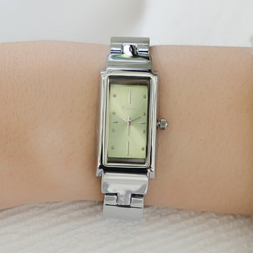 KIMIO晴空萬里炫光方形金屬鍊帶手錶【WKI6586】-綠面銀帶