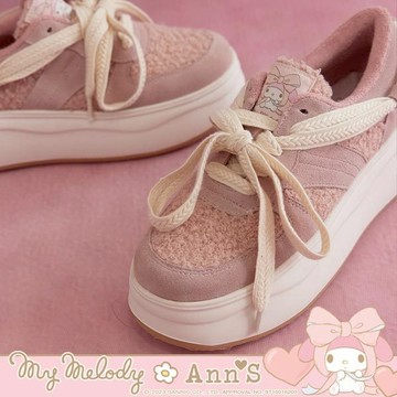 My melody X Ann’S美樂蒂泰迪毛麂皮圓頭厚底休閒球鞋4.5cm-粉