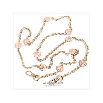 包帶鏈手機包鏈 粉色山茶花淺金色鏈條細鏈  迷你包金屬提手配件